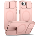 SURITCH for iPhone 16e Case with Magnetic Camera Slide Cover and Adjustable Kickstand, Compatible with MagSafe, Shockproof Bumper Case Slim Protective Cover 6.1 Inch,Pink