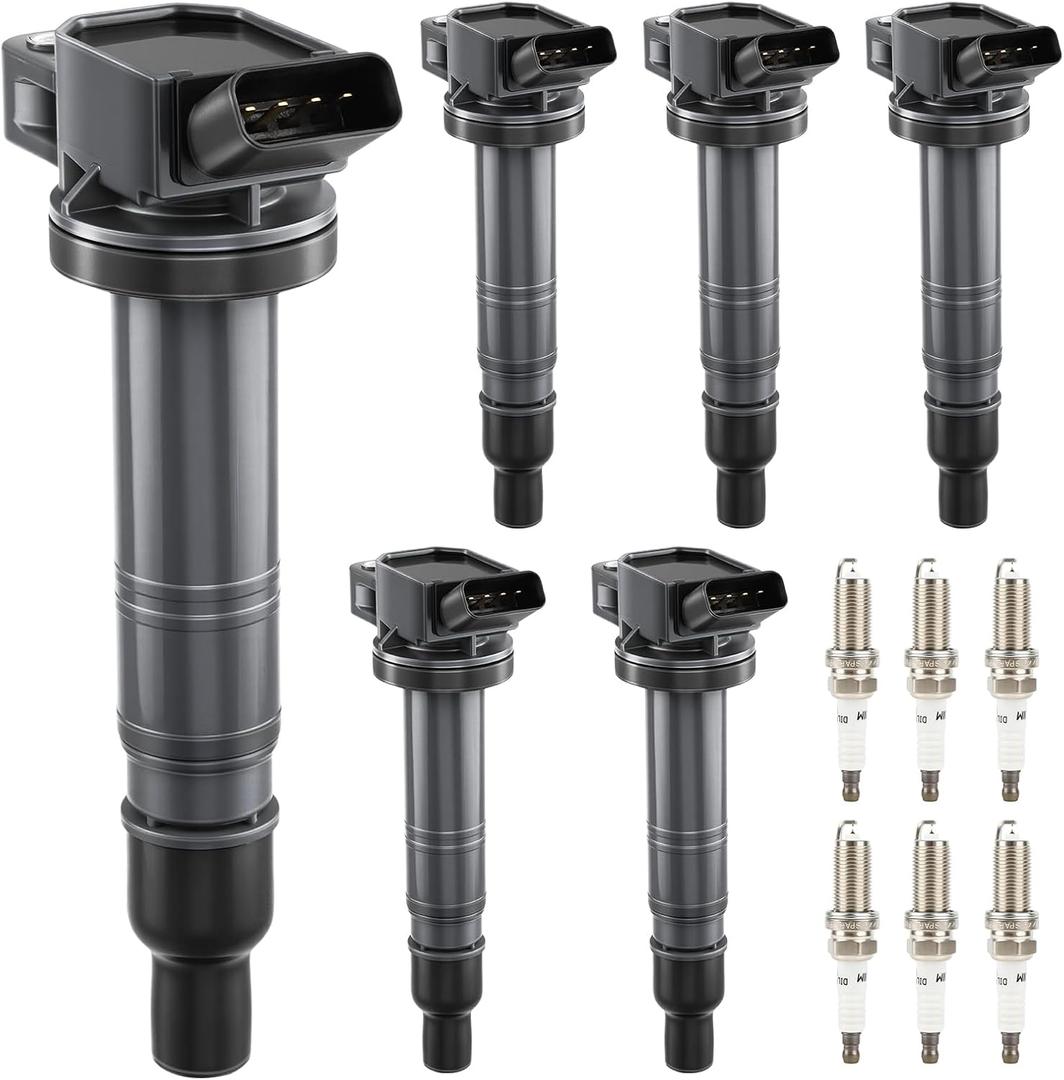 Set of 6 UF495 Ignition Coil Pack and Spark Plugs Compatible with 4.0L V6 Toyota 2003-2009 4Runner, 2005-2015 Tacoma, 2005-2011 Tundra, 2007-2009 FJ Cruiser, Replace UF495 6176 5C1419 C1426