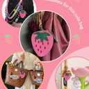Strawberry Coin Purse Charm Leather Change Purse with Keychain, Cute Fruit Coin Pouch with Zipper, Mini Fruit Bag Charm Coin Purse for Women (Strawberry, pink)