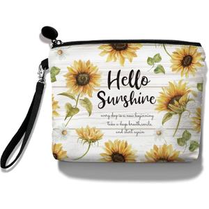 Hglian Sunflower Travel Makeup Bag Inspirational Cosmetic Toiletry Bags Cute Zipper Wristlet Pouch for Purse Travel Accessories Organizer,Birthday Gifts for Women Girls(Sunshine Yellow)