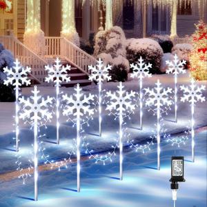 ElectricWise 10 Pcs Christmas Snowflake Pathway Stake Lights for Outdoor Yard, 370 Bright LEDs Waterproof Large Christmas Snowflake Light Decoration for Garden Lawn Driveway Walkway Decor(Cool White)