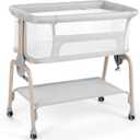 Cowiewie Bassinet Bedside Sleeper, Breathable Baby Bedside Bassinet and Mattress, Lightweight and Portable for Bedside Sleeping, Light Grey