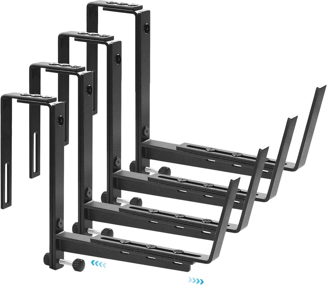 KAXIWEI Planter Box Bracket, Adjustable Hang Window Box Holder Hanging Flower Pot Stand Brackets for Outdoor Patio Garden Balcony Supporting Heavy Planters-4 Pack