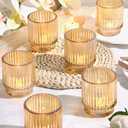 DEVI 8pcs Large Gold Votive Candle Holders for Wedding Centerpieces, Glass Tea Lights Candle Holder Decor, Wedding Bridal Shower Party Table Decor, Vintage Boho Easter Decor for Table