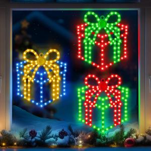 3 Pack 10'' Christmas Window Lights, 354 LEDs Hi Vibrant Twinkling Lighted Gift Boxes, Waterproof Plug in Christmas Window Silhouette Light Present Decoration for Door Wall, Xmas Decor