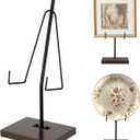 Picture Stands for Display Metal Frame Wooden Base Plate Holder for Display Wooden Base Black Picture Frame Easel Stand for Home Office Tabletop Book Platter Photo Plaque Holder