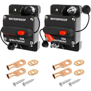 50Amp Circuit Breaker Waterproof Marine Motor Accessory for Boat Trolling ATV Trailer Vehicles Stereo Audio Electronic Battery Solar System Inline Fuse with Manual Reset Switch DC 12V-48V