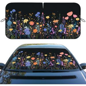 Wild Flower Car Windshield Sunshades Colorful Floral Boho Retro Heatshield Front Window Car Sun Shade Windshield Blocks UV Rays Sun Visor Protector for Car Sedan Truck SUV Accessories 59"L x 31.5"W