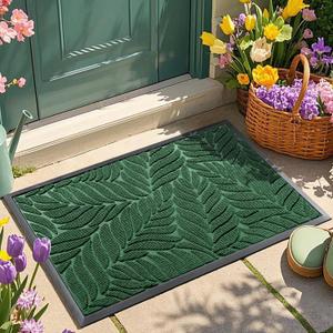 Yimobra Spring Door Mat, All-Season Waterproof Indoor Outdoor Welcome Mats for Front Door, All-Weather Non-Slip Doormat, Low Profile, Patio Porch, 29.5x17, Green