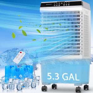 1800 CFM Swamp Cooler,Evaporative Air Cooler with 5.3 Gal Water Tank,120Oscillation,4 Ice Boxes,2 Modes,3 Speeds, Remote Control,12H Timer,Air Cooler for Room,Home,Office,Kitchen Pure Grey