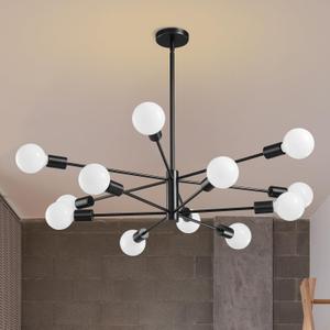 Modern Sputnik Chandeliers Light, 12-Light Black Chandeliers for Dining Room, E26 Height Adjustable Chandelier Ceiling Lighting Fixture for Farmhouse Kitchen Island Living Room Foyer