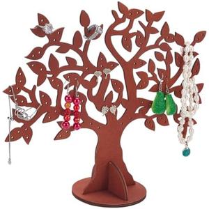 PH PandaHall Wooden Earring Holder Organizer 84 Holes Jewelry Tree Stand Multi-Purpose Tree Necklace Display Organizer Bracelet Holder Jewelry Decorative Desktop Rack for Women Home Decor, Brown