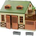Terra by Battat  15 Pcs Animal Hospital Pretend & Play Set - Openable Rooftop for Farm or Safari Animal Figurines - Wooden Vet Clinic Toy for Kids and Toddler Ages 3+