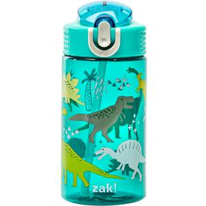 Zak Designs Kids Water Bottle For School or Travel, 16oz Durable Plastic Water Bottle With Straw, Handle, and Leak-Proof, Pop-Up Spout Cover (Dinosaur)