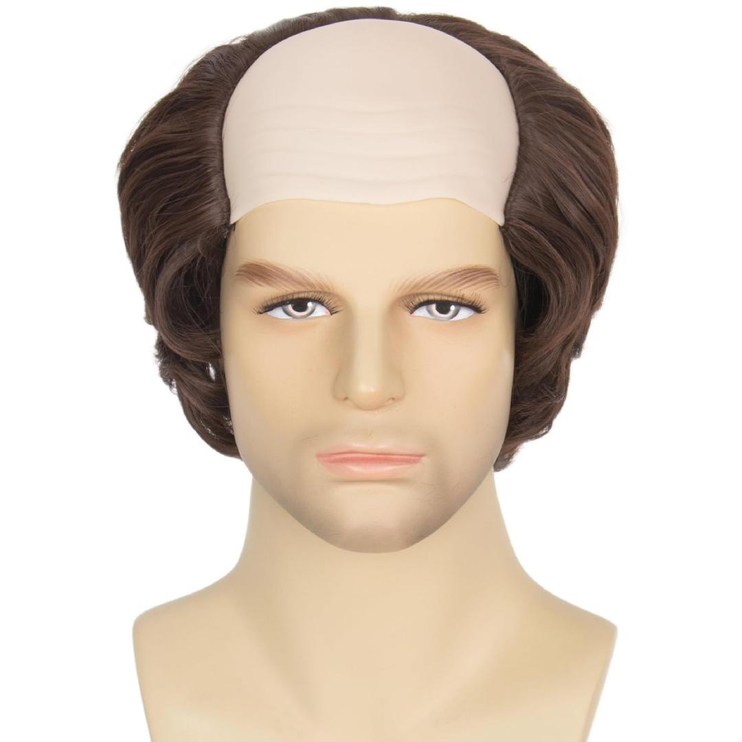 Miss U Hair Old Man Wig Funny Short Brown Bald Cap with Hair On Sides Balding Wig Grandpa Halloween Cosplay Costume Wigs
