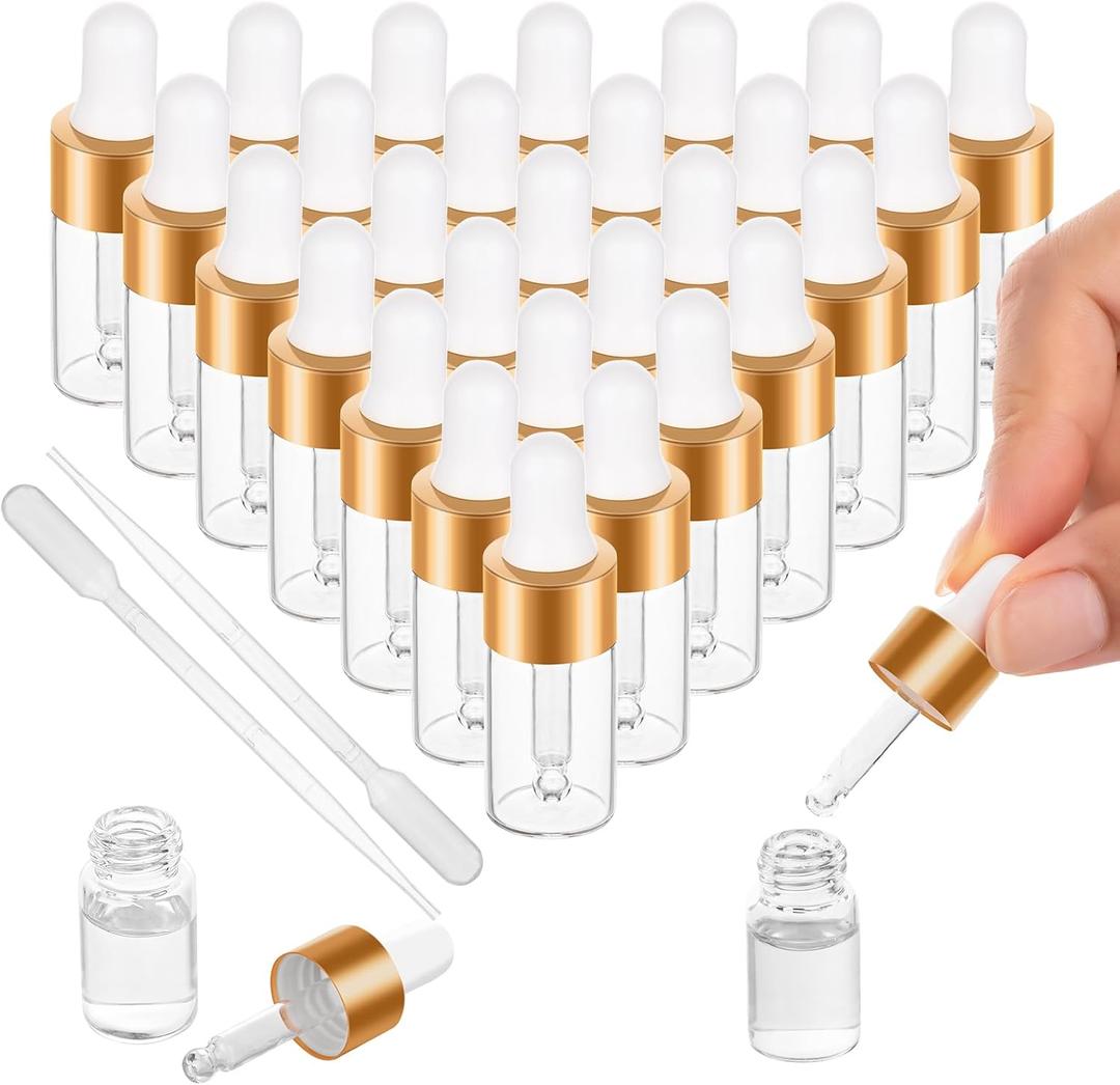 100 Pack Mini Dropper Bottle for Cuticle Oil, 3ml Small Sample Essential Oil Dropper Bottles for Travel, Clear Empty Vails for Cosmetic Perfume