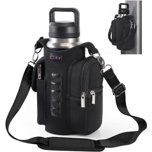 icolor Magnetic Gym Bag Water Bottle Carrier Holder with Phone Pockets & Shoulder Strap,Gym Magnetic Bag 5 Built-in Magnets Gym Accessories Organizer Sling Bottle Bag Pouch Sleeve