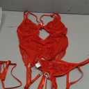 Aranmei Women Lingerie Set with Garter Belt Sexy Mesh Floral Lace Corset Cutout Bodysuit Teddy with Panty Leg Rings (Medium, Red)