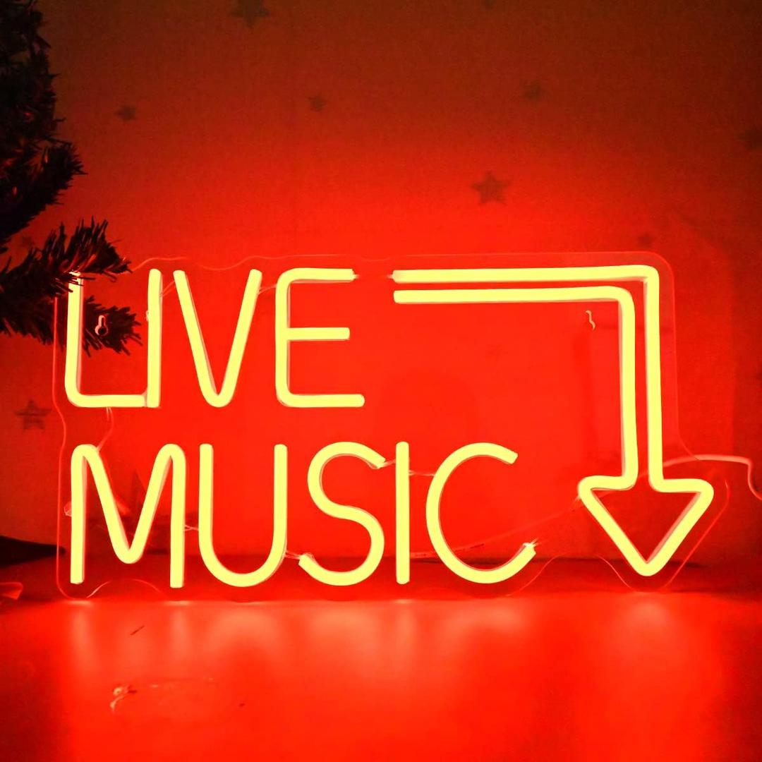 Music Live Led Neon Signs - Handcrafted LED Signs 17 * 11 inches - Wall Decor Light For Nightclub,Bar or Bedroom,Music Stadio