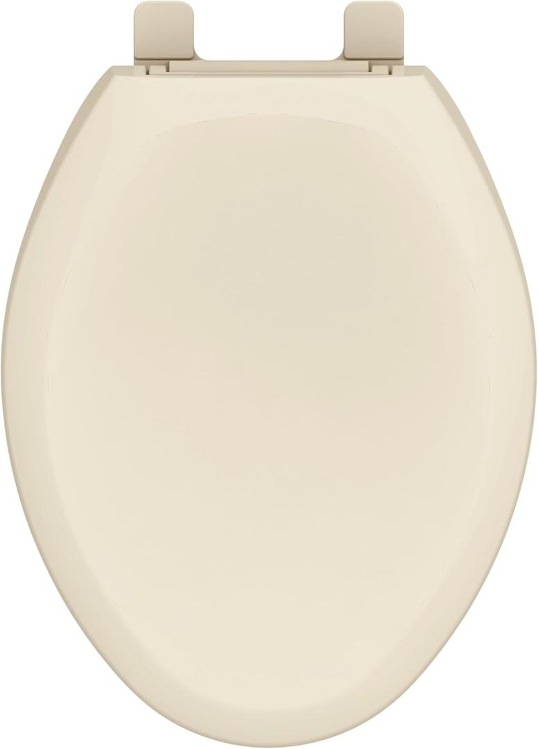 Gerber Elongated Toilet Seat with Cover, Soft Close, No Slam, Quick & Easy Install, Heavy-Duty Plastic, Adjustable Fit for Standard Elongated Toilets, Durable & Fade-Resistant, Bone G009921325