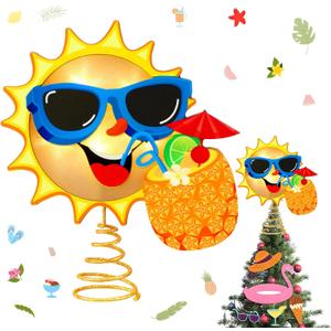 10 x 8 Inch Wood Summer Tree Topper with LED Light Summer Tree top Ornaments for Luau Party Hawaiian Decorations Tabletop Display Supplies