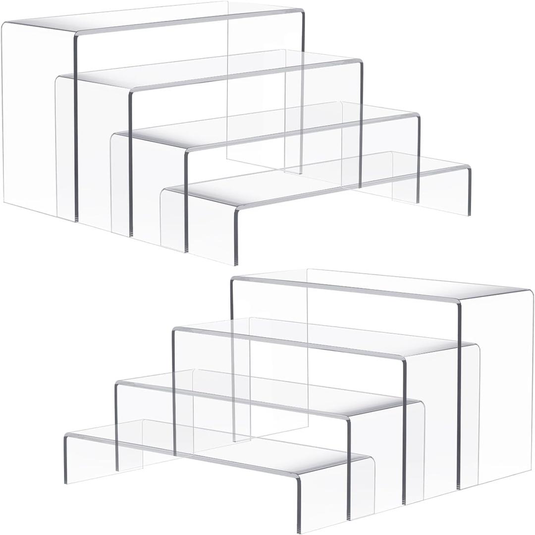 Anglelife 2 Set Large Acrylic Risers, 8 Pcs Rectangular Clear Acrylic Display Stand, Display Risers Shelf for Retail Desktop Shoe Showcase Jewelry Funko Pop Figures