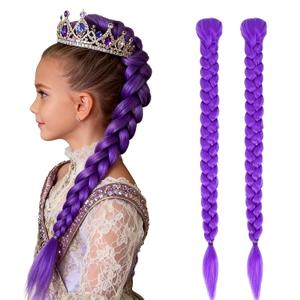 26-inch Long Purple Braided Ponytail WigStunning for Parties and Cosplay Looks! Made with soft fibers and delicate braids for comfortable wear (2PCS)