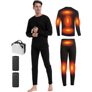Heated Thermals Underwear Set for Men 8 Heating Zones Heated Pants and Shirt with 2 * 10000mAh Battery (X-Large, Black)
