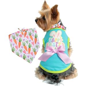 Small Dog Happy Easter Outfit Bunny Shirt & Bandanas Pet Cat Clothes Vest Blue S