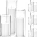Set of 12 White Pillar Candles with Clear Glass Hurricane Holders- Elegant Cylinder Candle Vases for Weddings, Parties, Centerpieces, Home & Office Decor (White, 12 Set)