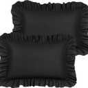PiccoCasa Ruffled Pillow Shams Set of 2, Soft Breathable Pillow Covers with Envelope Closure, 100% Brushed Microfiber Pillow Case Queen Black