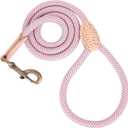 Mile High Life Dog Rope Leash 6 FT with Genuine Leather Tip, Reflective Rope Leash for Medium Large Dogs (Pink, 72 Inch)