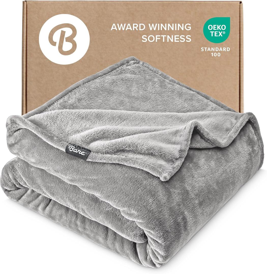 Bare Home Fleece Blanket - King Size - Ultra-Soft Lightweight for Bed, Sofa, and Couch - Luxury Microplush - Cozy Warm Blanket (King, Light Grey)