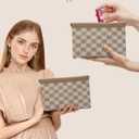 Small Makeup Bag for Purse,Cute Travel Makeup Pouch, Perfect Cosmetic & Toiletry Bag for Women, Lipstick Case & Brush Holder, Mini Vanity Organizer(LA_Light Brown-Beige)