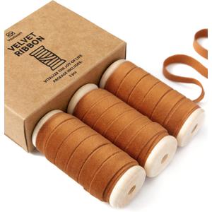 5 x Vitalizart Terracotta Velvet Ribbon Set 3/8" x 15 Yd Fall Ribbon Fabric Trim 3 Rolls * 5 Yd for Christmas Wreath Decoration Handmade Craft Ornaments Gift Wrapping & Bow Making