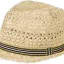 Kids Straw Fedora Sun Hat Short Brim Jazz Trilby Hat Roll Up Summer Travel Beach Panama Cowboy Cap for Boys Girls 2-6 Years (Beige)
