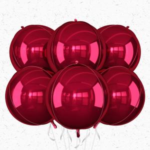 6Pcs Burgundy Round Foil Balloons,Giant 4D Round Ball Balloon,22 Inch Metallic Burgundy Red Balloons for Birthday Wedding Graduation Prom Party Decorations