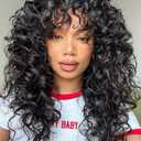 GKtineke-Curly-Wig Big-Curly-Wigs-for-White-Black-Women 20 Inch- Long-Curly-Afro-Wig-with-Bangs Synthetic-Hair-Replacement-Wigs-for- Cosplay and Daily (Natural Black)