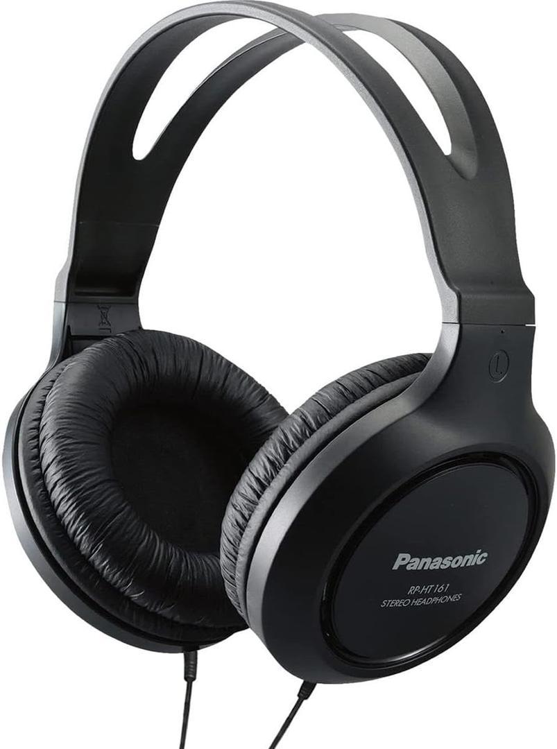 Panasonic Headphones, Lightweight Over the Ear Wired Headphones with Clear Sound and XBS for Extra Bass, Long Cord, 3.5mm Jack for Phones and Laptops  RP-HT161-K (Black) (4.1x 7.2x 7.6)