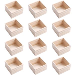 CALPALMY (12 Pack 4'' x 4'' Rustic Wooden Box Storage Organizer Unfinished Small Craft Wooden Box for Collectibles Home Venue Decor Succulents