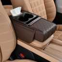 Car Armrest Cushion,5-in-1 Center Console Cover with 2 Storage Bags Cup Holder, Tissue Box Slot, Phone Slot for Sedans, Car Accessories Interior Organizers (Coffee)