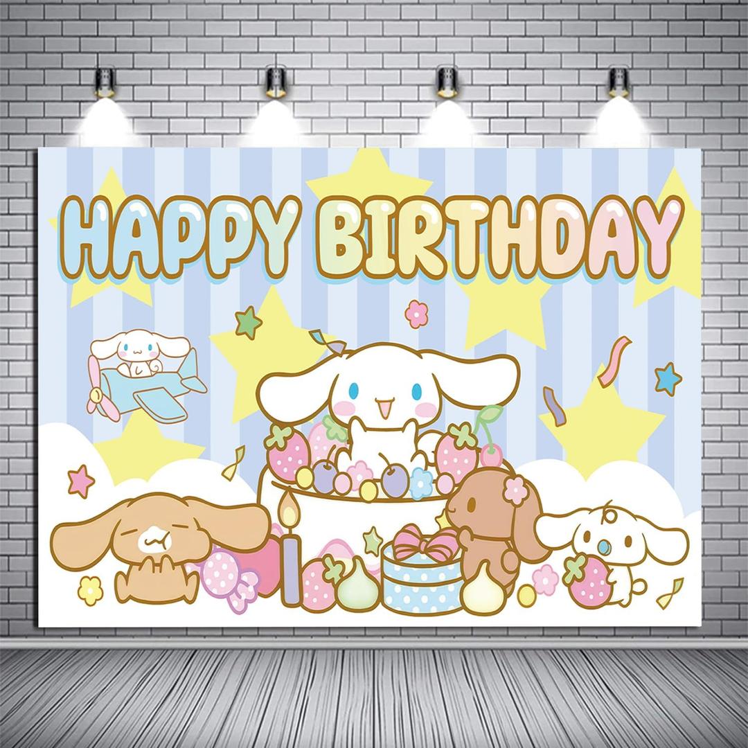 1Pcs Cinna-morolls Party Decoration Banner Photography Background for Kids Birthday Party Cinna-morolls Photo Booth Props (4.16X2.3 Ft)