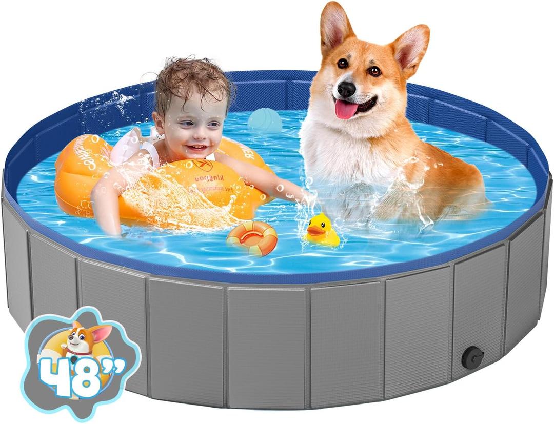 YSJILIDE Portable Dog Pool PVC Pet Swimming Pool Bathtub Collapsible Dog Pool, Hard Plastic Pool for Pets to Swim and Bath (L-47""x 12"" Dark Grey), DGRAY120