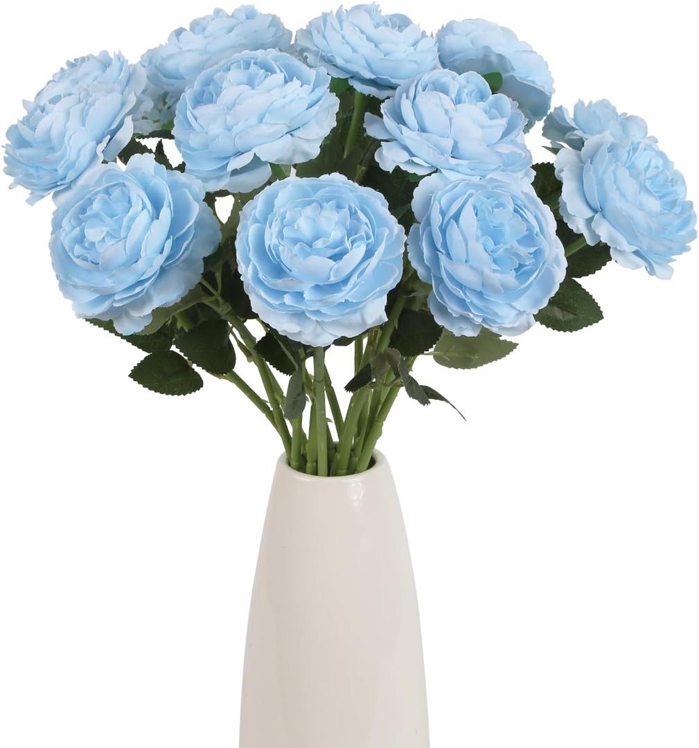 15 PCS Blue Roses Artificial Flowers, 18.9" Realistic Baby Blue Flowers Fake Roses Long Stem Silk Flowers Bulk for DIY Wedding Bouquet Valentine's Day Party Home Decor