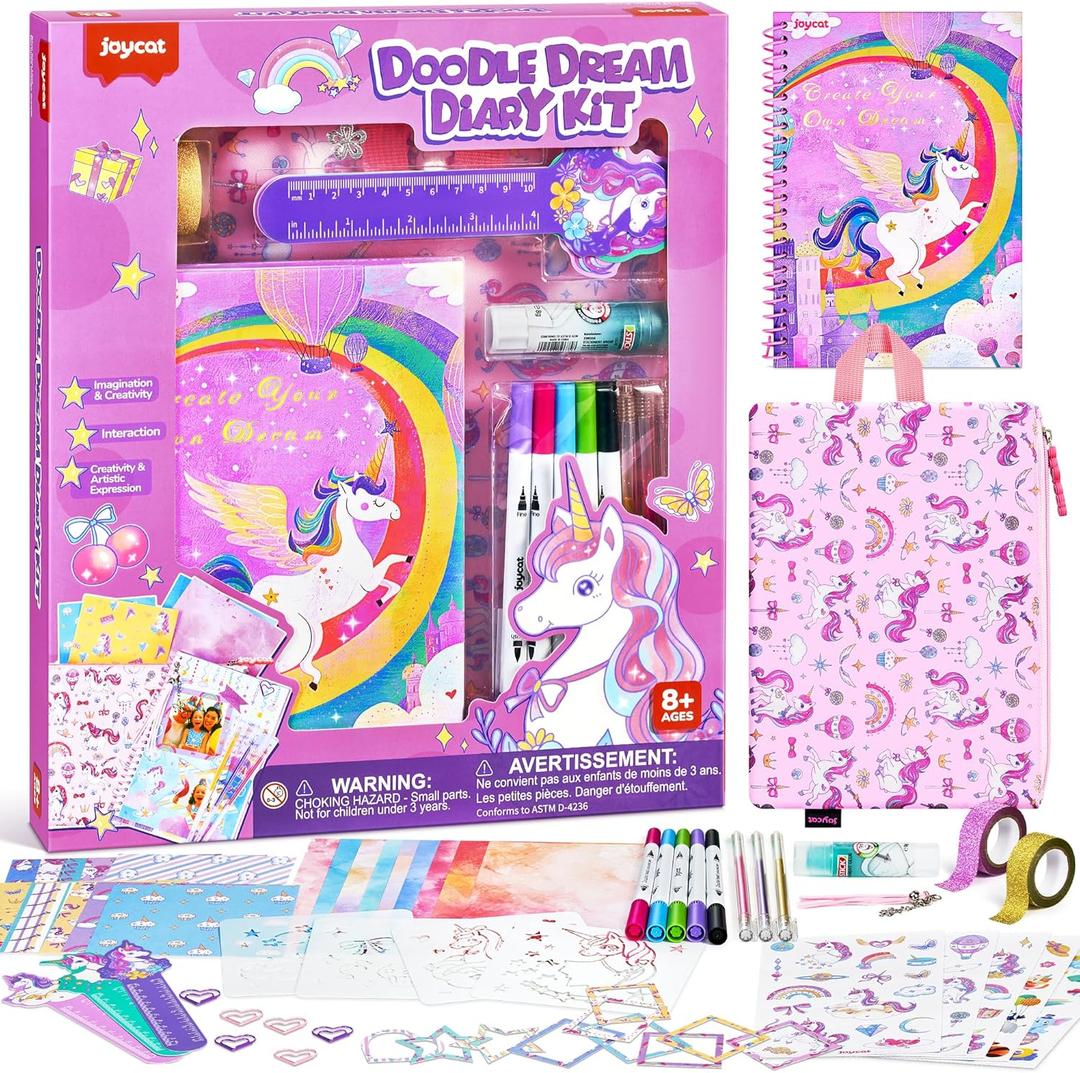 JoyCat DIY Journal Kit for Girls with Storage Bag, Birthday Gifts for 8 9 10 11 12 Year Old Girl Diary Scrapbook Supplies Art Crafts for Kids Journaling Stationery Set
