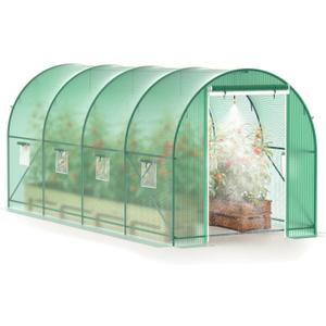 Greenhouse, 15x7x7 Upgraded Walk-in Greenhouse with Spraying System, Heavy Duty Tunnel Green House with 6 Ventilated Mesh Windows & Zippered Roll-up Door, Large Plant Garden Hot House Outdoor