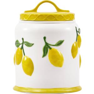 Bico Lemon Handpainted 9 inch Stoneware Cookie Jar, Dishwasher Safe, Air Tight Seal for Keeping Cookie, Spices, Coffee