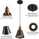 2 Pack Pendant Lights, Black Pendant Lights Kitchen Island,Wood Dome Minimalist Industrial Ceiling Hanging Lights for Kitchen Island, Barn, Dining Room, Living Roo m, Bedroom