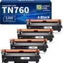 [with CHIP] Compatible TN760 Toner Replacement for Brother TN760 TN-760 TN730 TN-730 Cartridge Use with HL-L2350DW HL-L2390DW HL-2550DW MFC-L2710DW MFC-L2750DW HL-L2350DW HL-L2370DW(4 Black)