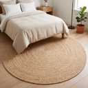 KEMA Jute Braided Woven Area Rug, Natural, 6 Feet Round